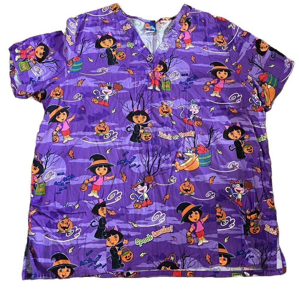 Vintage Dora theโExplorer and Boots Halloween ScrubโTop